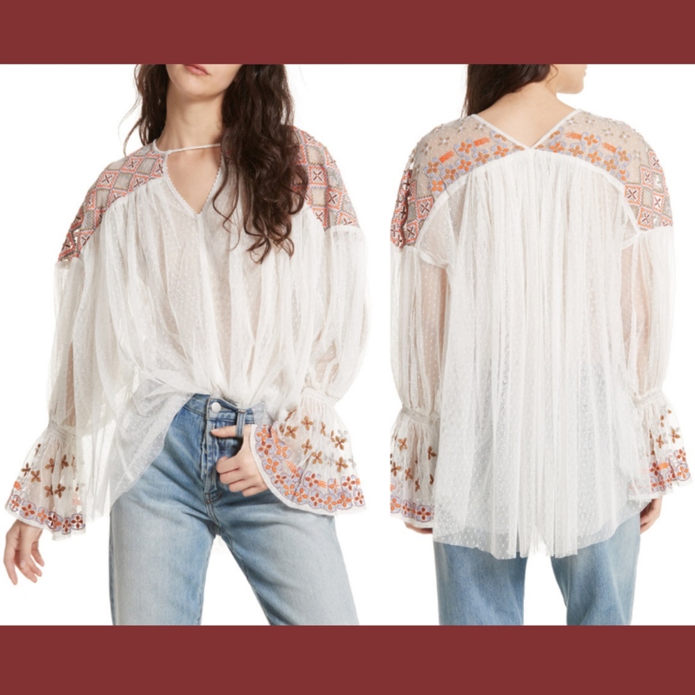 NWT $148 Free‎ People Joyride Top in Ivory Orange Blue [SZ Medium ]